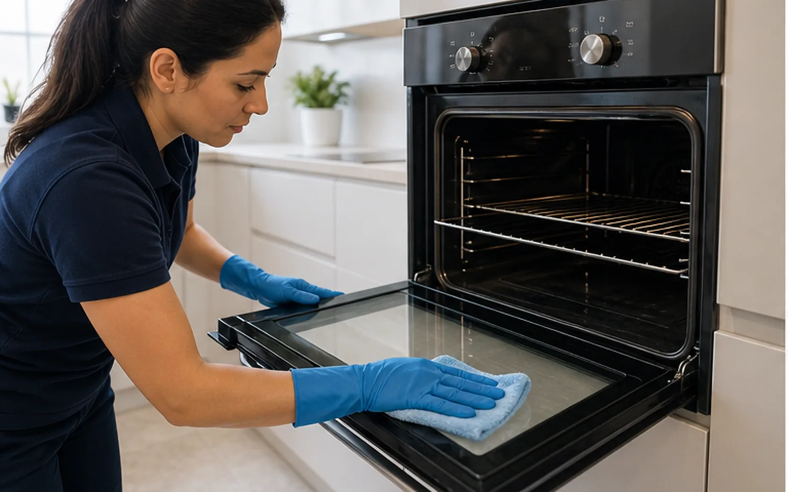 Window cleaning with clear glass and bright daylight