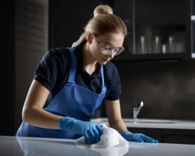 Committed end-of-tenancy cleaner in Richmond diligently ensuring the residence's cleanliness for a seamless transition to a perfectly clean living space.